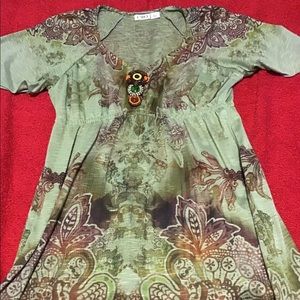 Fancy  green and brown blouse